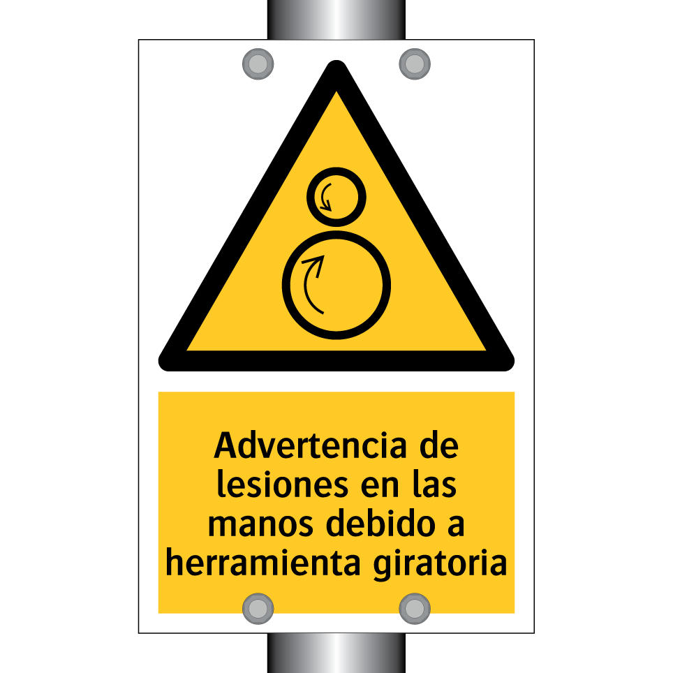 Advertencia de lesiones en las manos debido a herramienta giratoria
