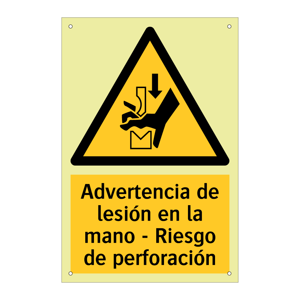 Advertencia de lesión en la mano - Riesgo de perforación