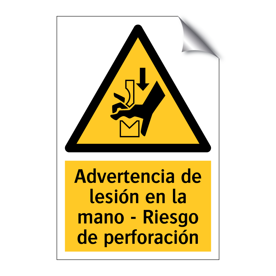 Advertencia de lesión en la mano - Riesgo de perforación