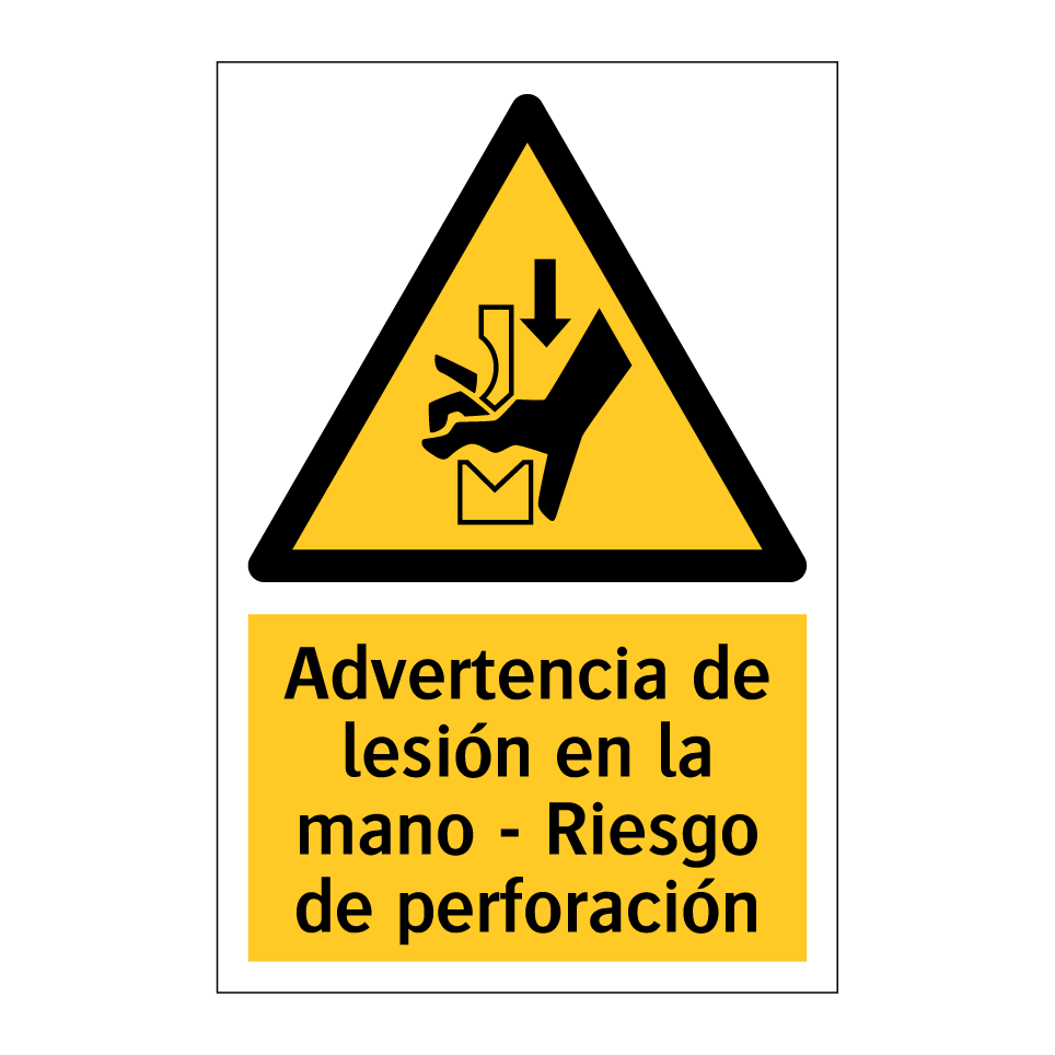 Advertencia de lesión en la mano - Riesgo de perforación