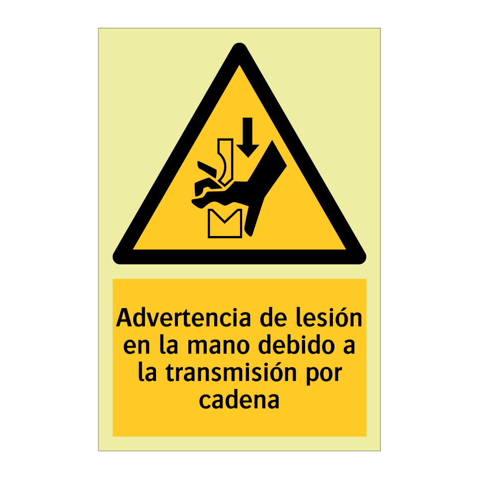 Advertencia de lesión en la mano debido a la transmisión por cadena