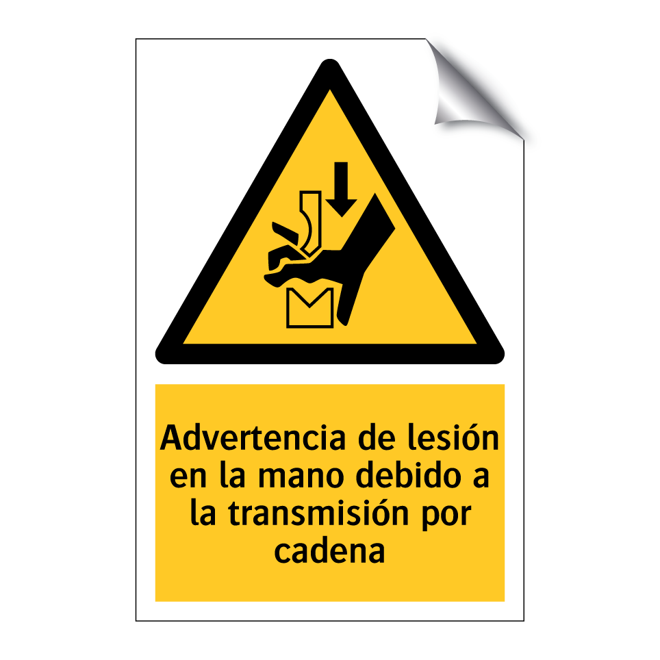 Advertencia de lesión en la mano debido a la transmisión por cadena