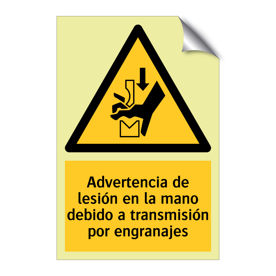 Advertencia de lesión en la mano debido a transmisión por engranajes