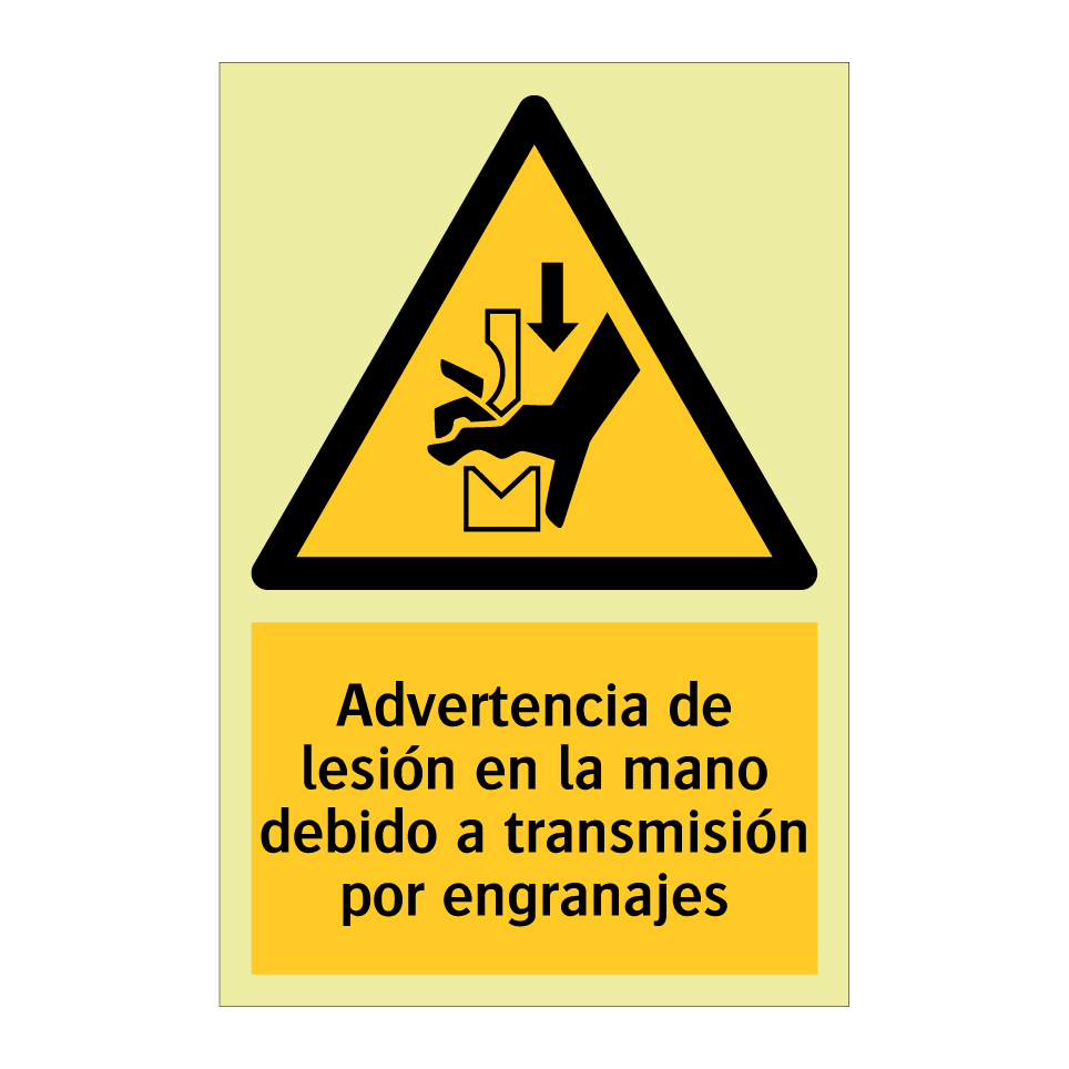 Advertencia de lesión en la mano debido a transmisión por engranajes