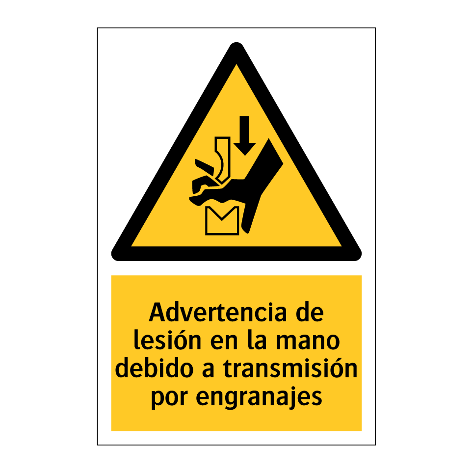 Advertencia de lesión en la mano debido a transmisión por engranajes