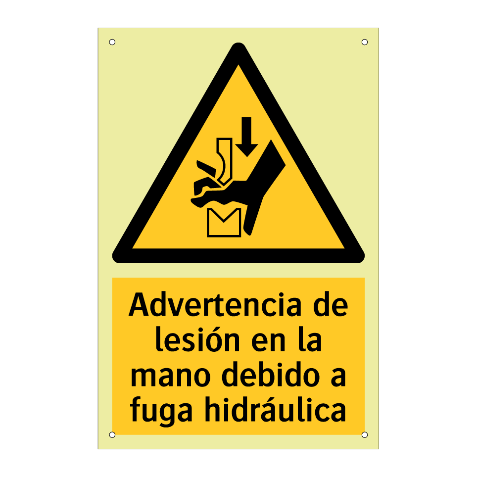 Advertencia de lesión en la mano debido a fuga hidráulica