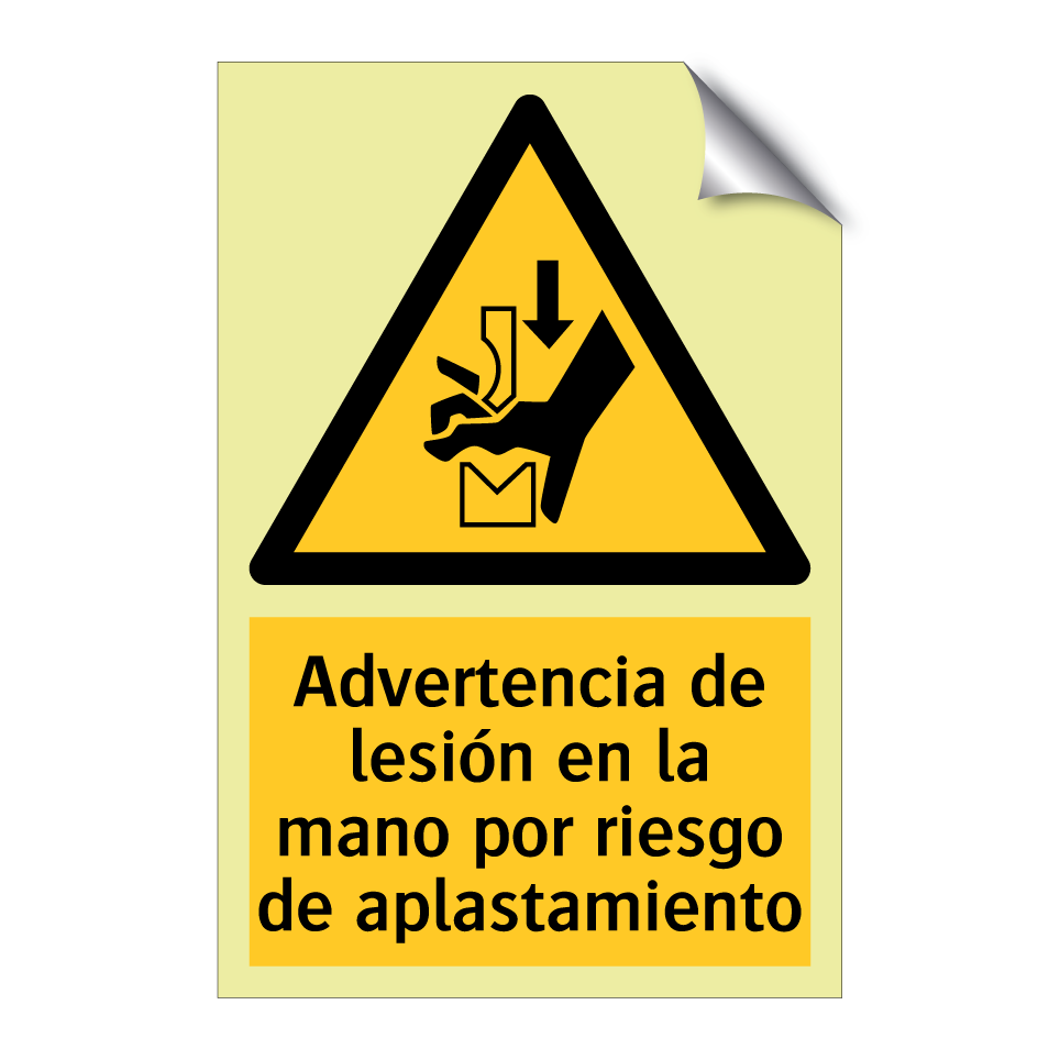 Advertencia de lesión en la mano por riesgo de aplastamiento