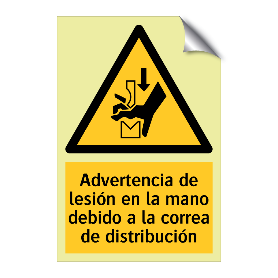Advertencia de lesión en la mano debido a la correa de distribución