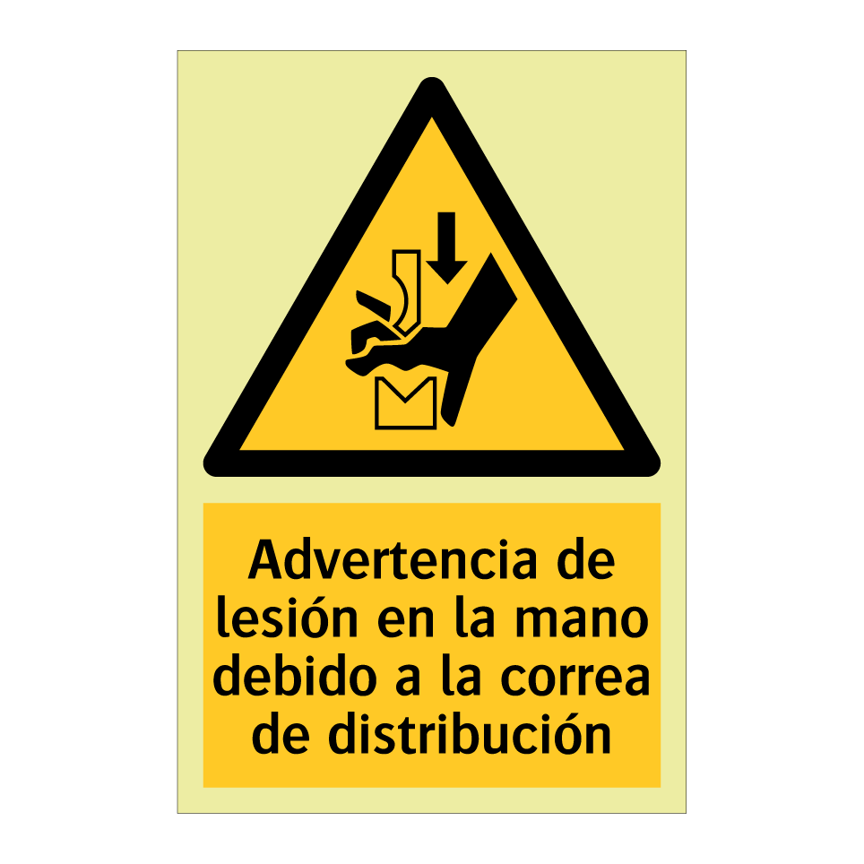 Advertencia de lesión en la mano debido a la correa de distribución