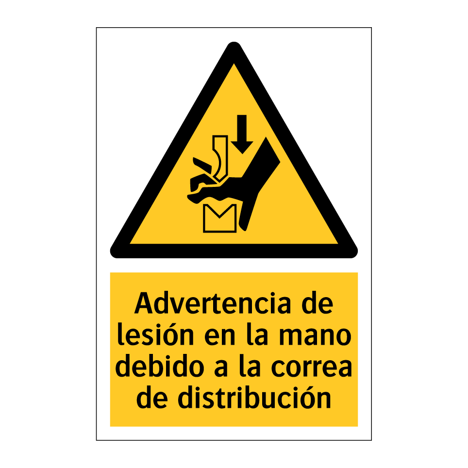 Advertencia de lesión en la mano debido a la correa de distribución