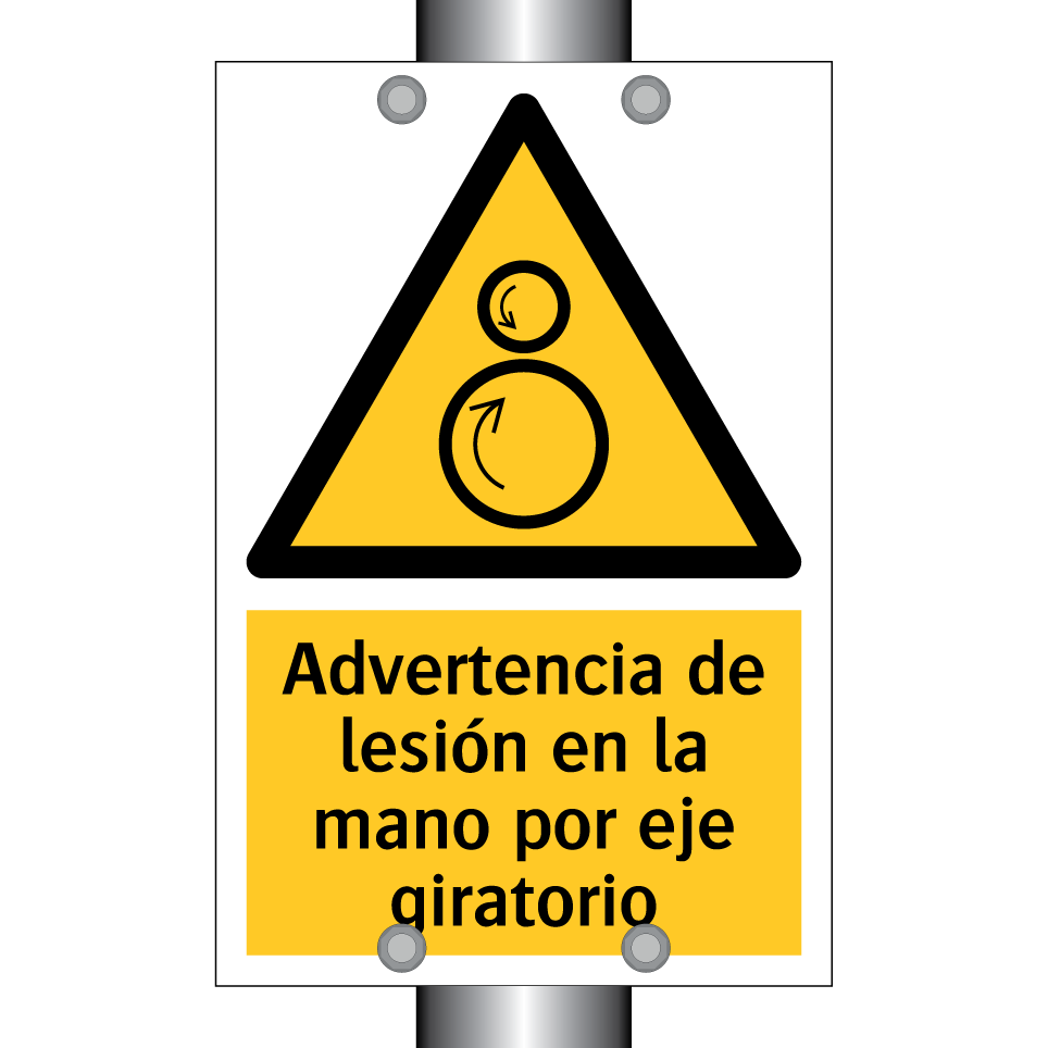 Advertencia de lesión en la mano por eje giratorio