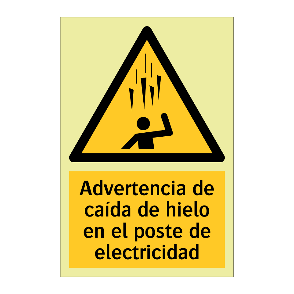 Advertencia de caída de hielo en el poste de electricidad