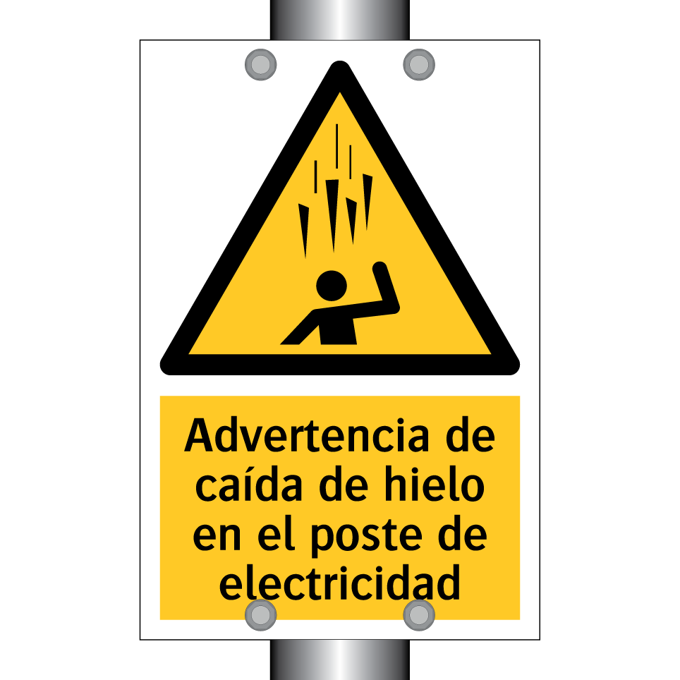 Advertencia de caída de hielo en el poste de electricidad