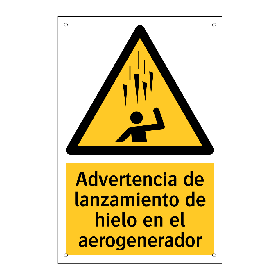 Advertencia de lanzamiento de hielo en el aerogenerador