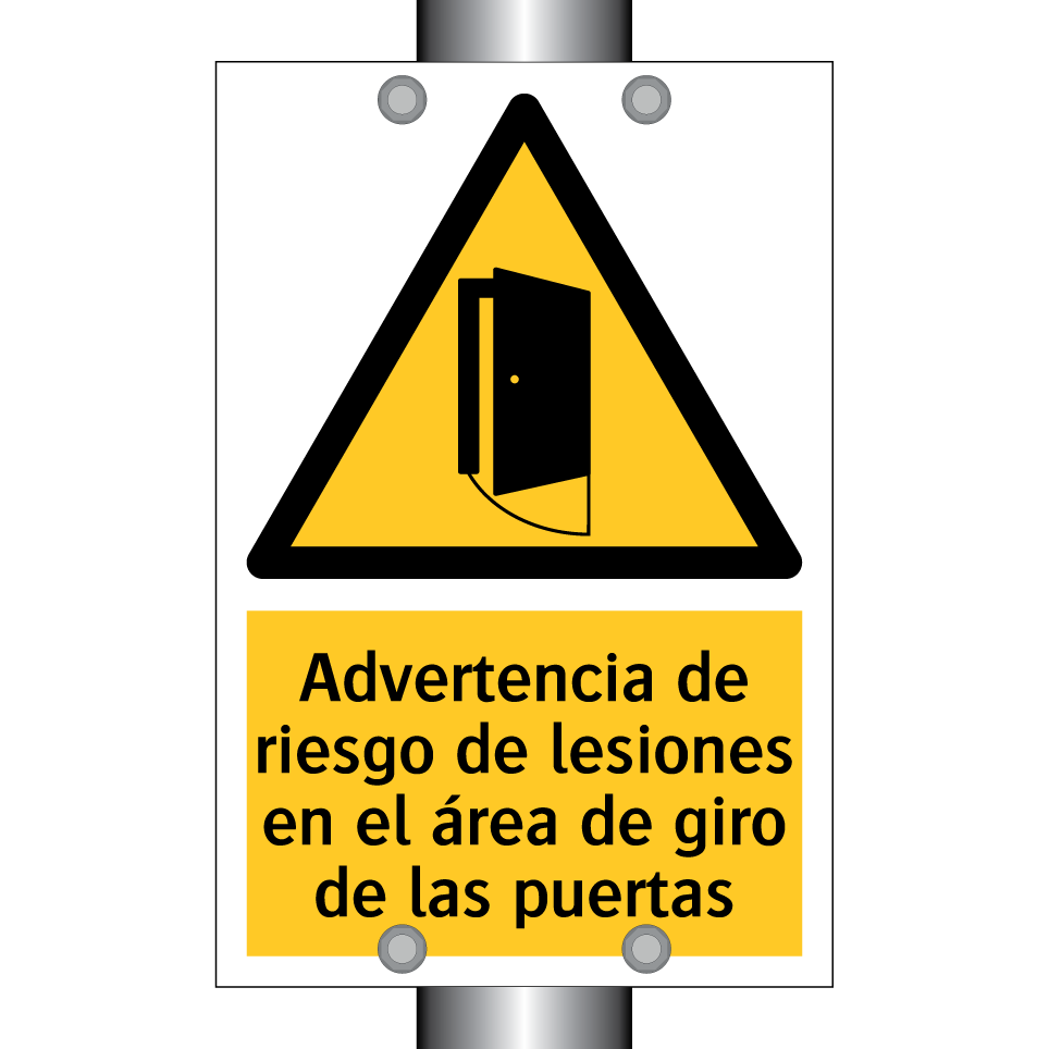 Advertencia de riesgo de lesiones en el área de giro de las puertas