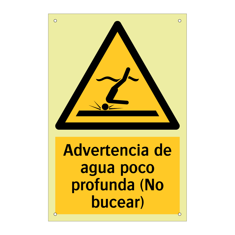 Advertencia de agua poco profunda (No bucear)
