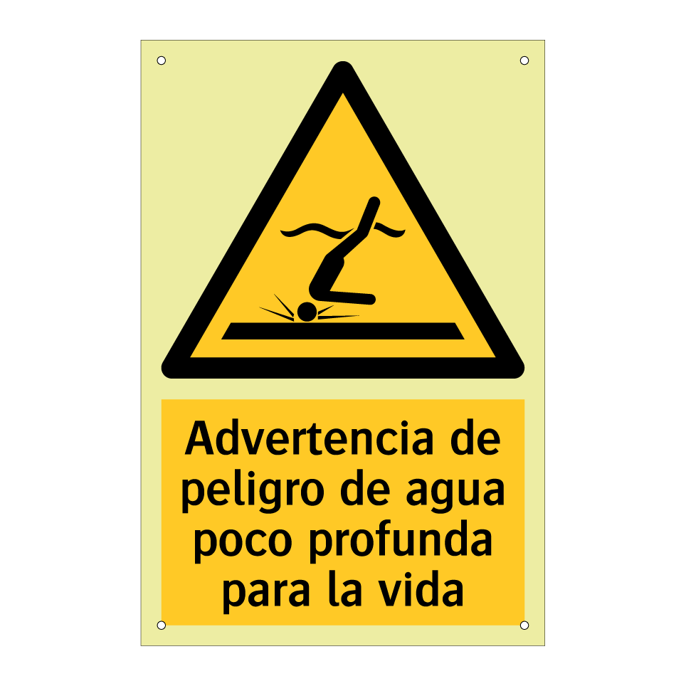 Advertencia de peligro de agua poco profunda para la vida