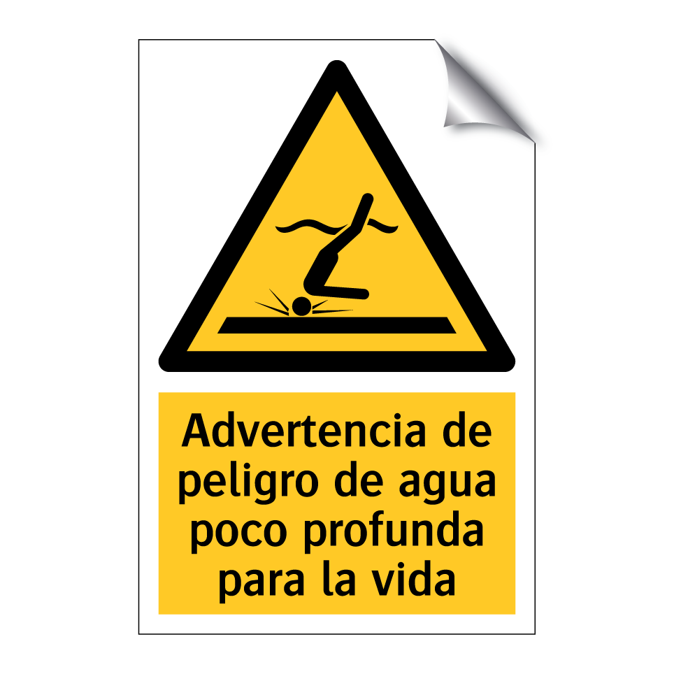 Advertencia de peligro de agua poco profunda para la vida