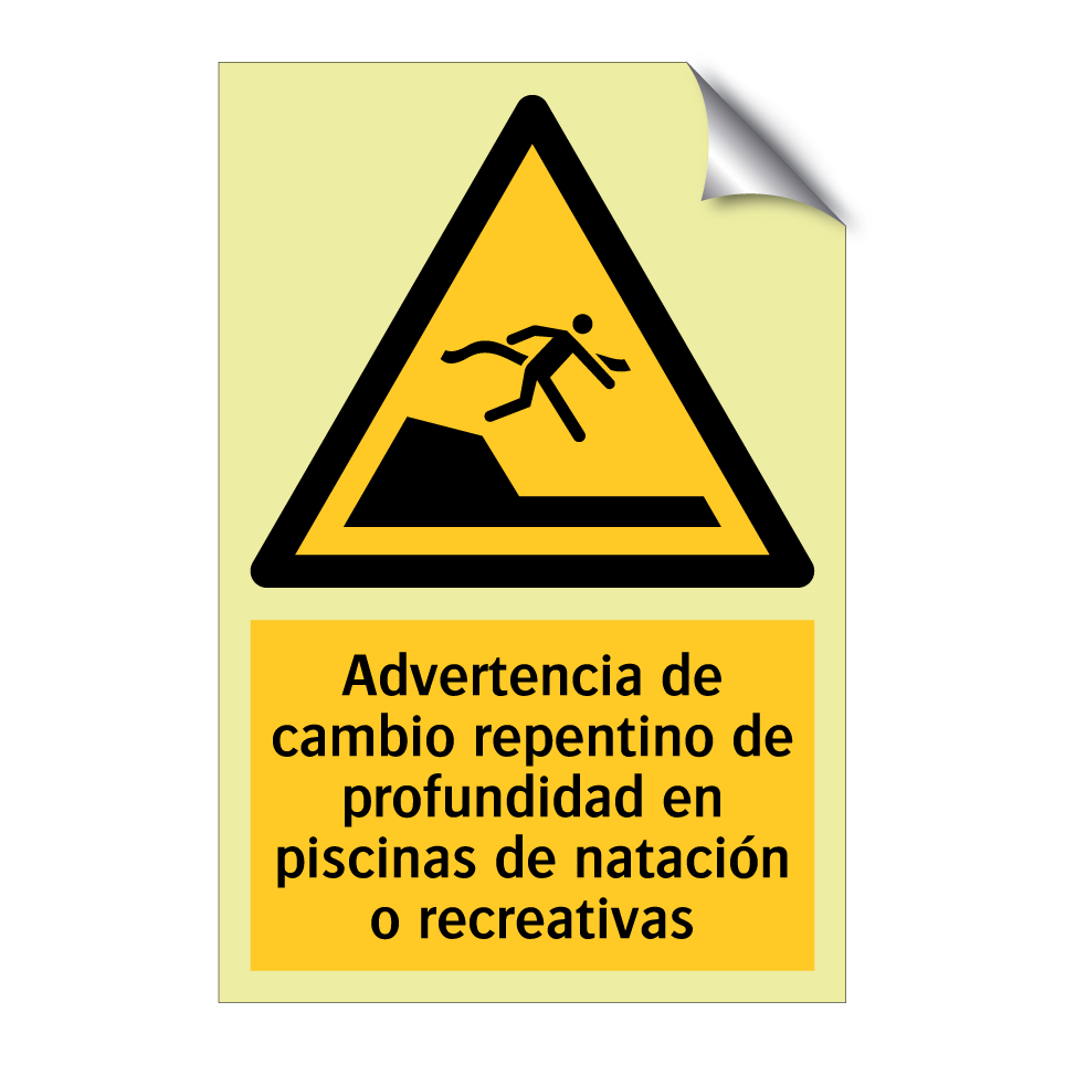 Advertencia de cambio repentino de profundidad en piscinas de natación o recreativas