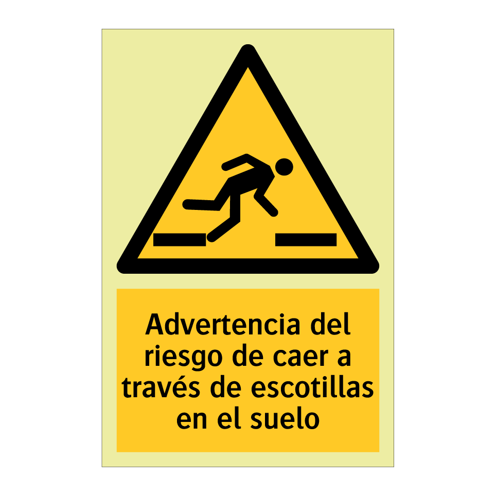 Advertencia del riesgo de caer a través de escotillas en el suelo