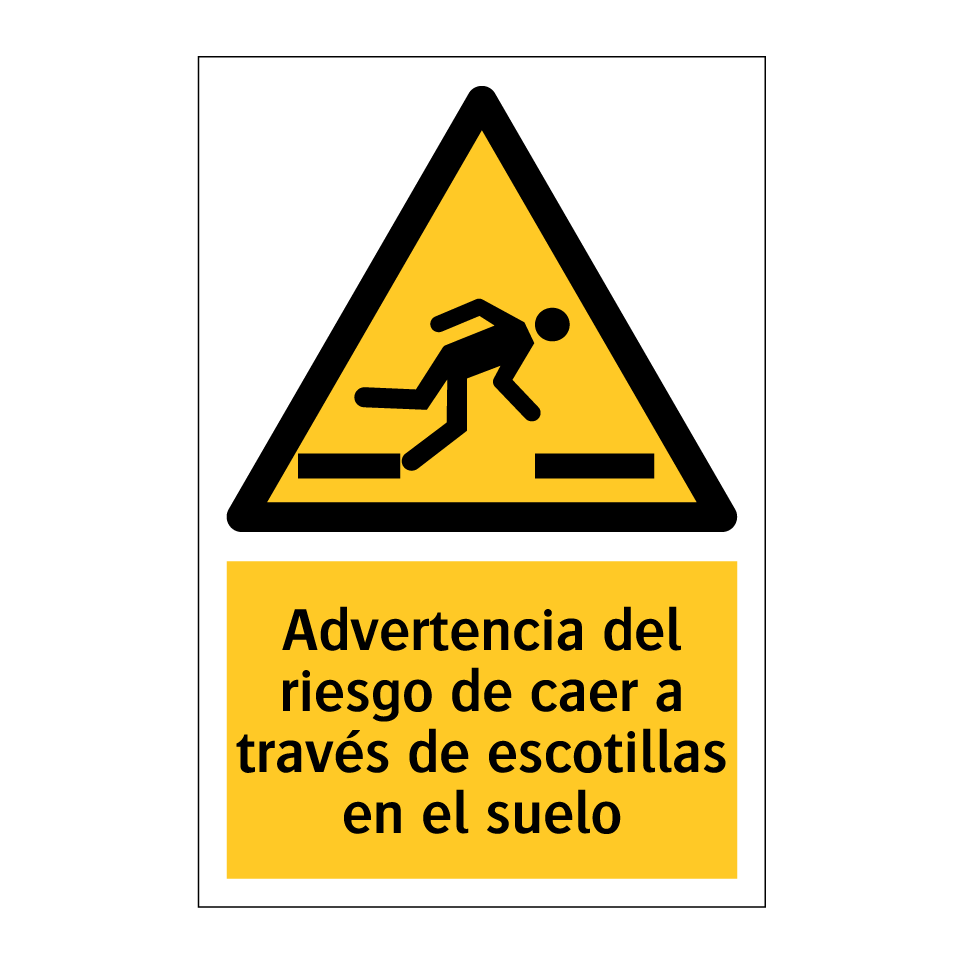 Advertencia del riesgo de caer a través de escotillas en el suelo