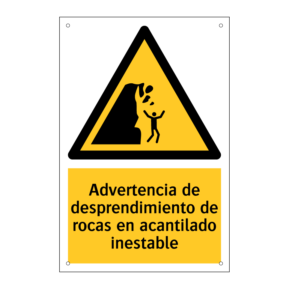 Advertencia de desprendimiento de rocas en acantilado inestable