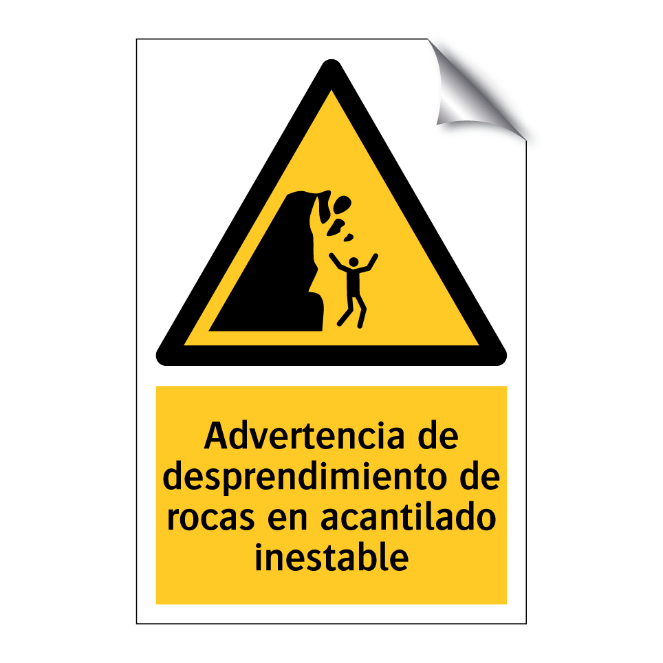 Advertencia de desprendimiento de rocas en acantilado inestable