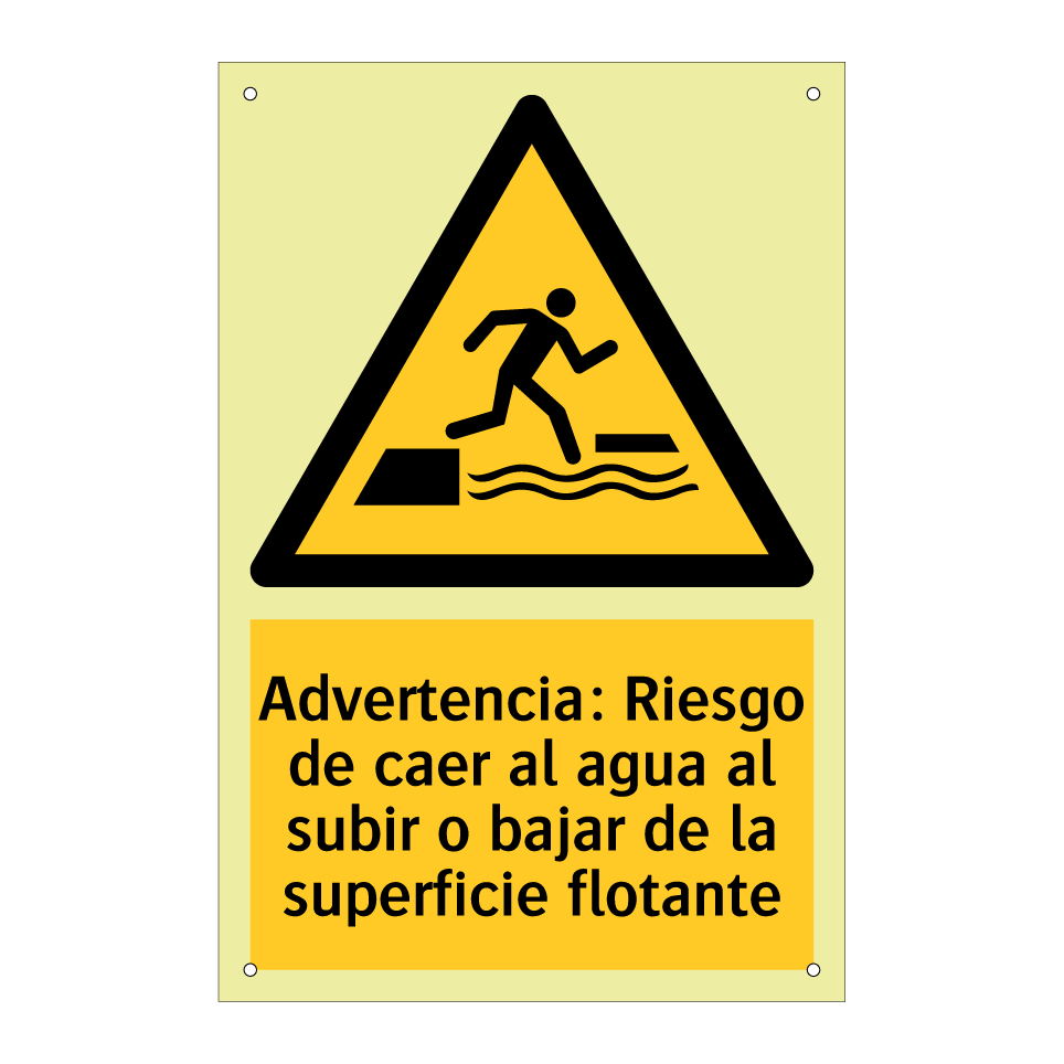 Advertencia: Riesgo de caer al agua al subir o bajar de la superficie flotante