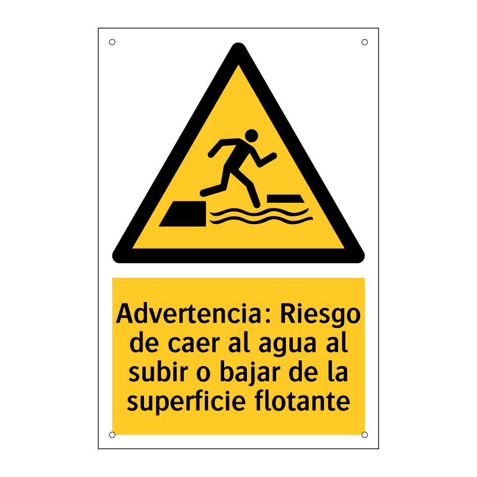 Advertencia: Riesgo de caer al agua al subir o bajar de la superficie flotante