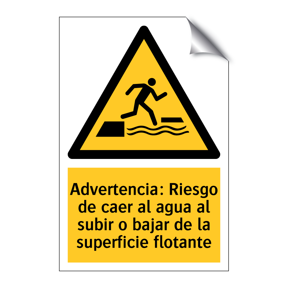 Advertencia: Riesgo de caer al agua al subir o bajar de la superficie flotante
