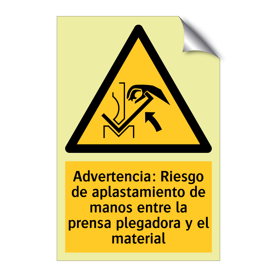 Advertencia: Riesgo de aplastamiento de manos entre la prensa plegadora y el material