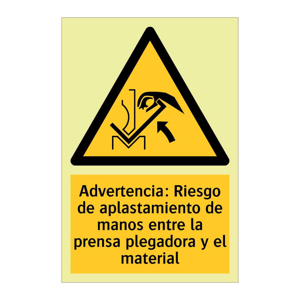 Advertencia: Riesgo de aplastamiento de manos entre la prensa plegadora y el material