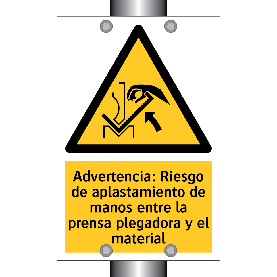 Advertencia: Riesgo de aplastamiento de manos entre la prensa plegadora y el material