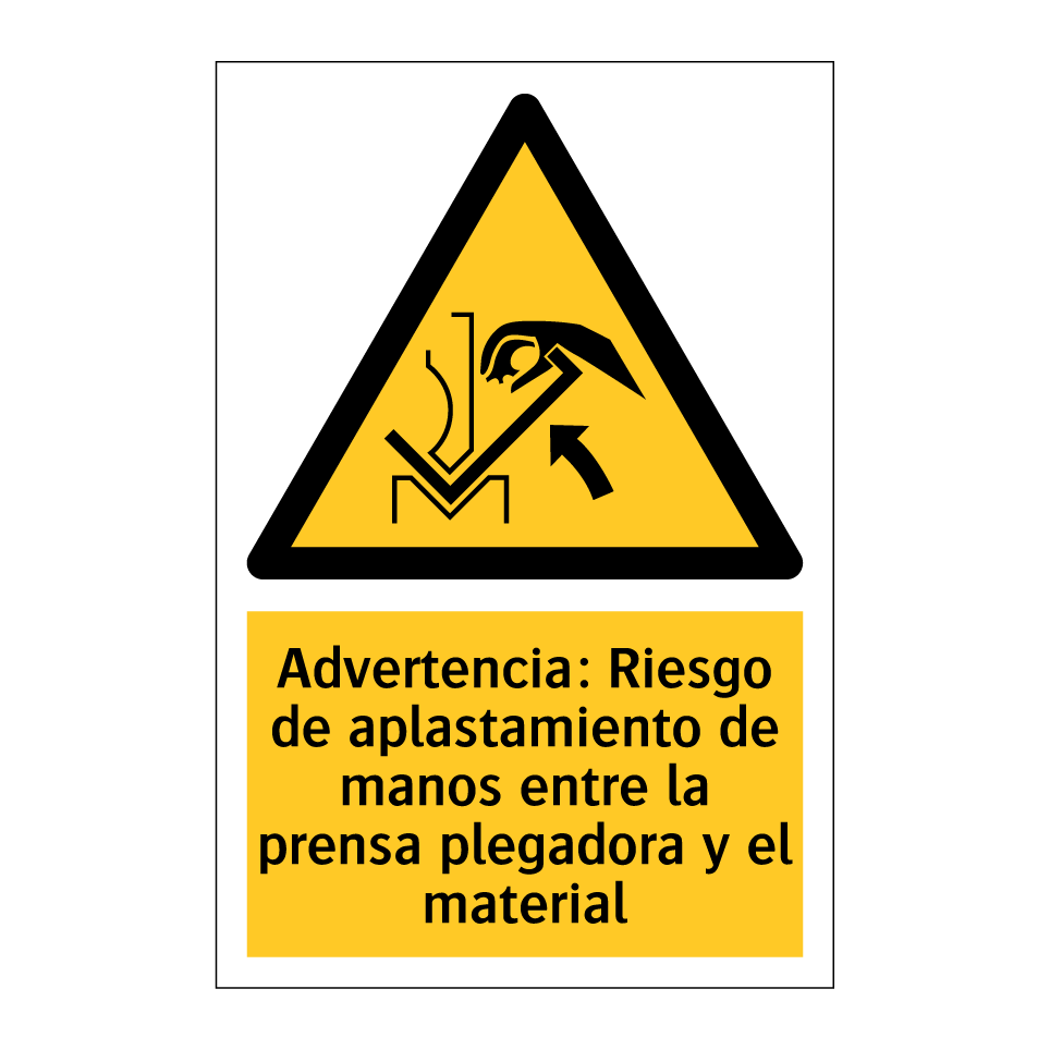 Advertencia: Riesgo de aplastamiento de manos entre la prensa plegadora y el material