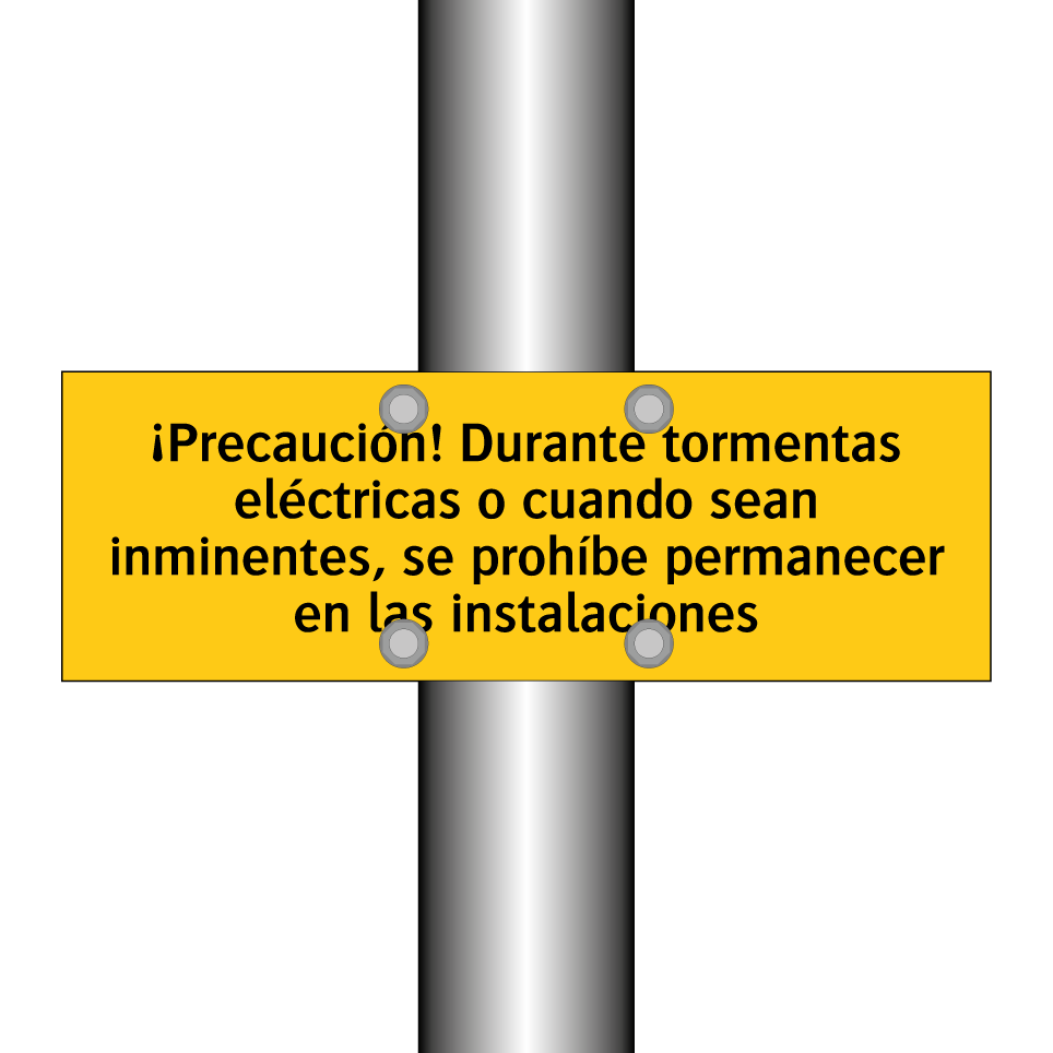 ¡Precaución! Durante tormentas eléctricas o cuando sean inminentes, se prohíbe permanecer en las instalaciones