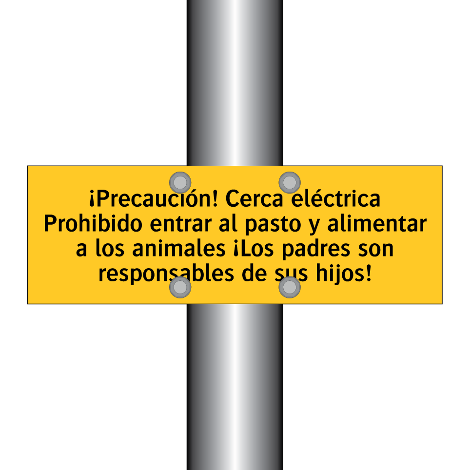 ¡Precaución! Cerca eléctrica Prohibido entrar al pasto y alimentar a los animales ¡Los padres son responsables de sus hijos!