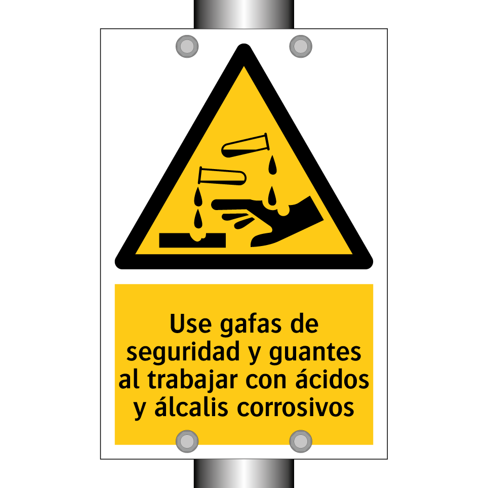 Use gafas de seguridad y guantes al trabajar con ácidos y álcalis corrosivos