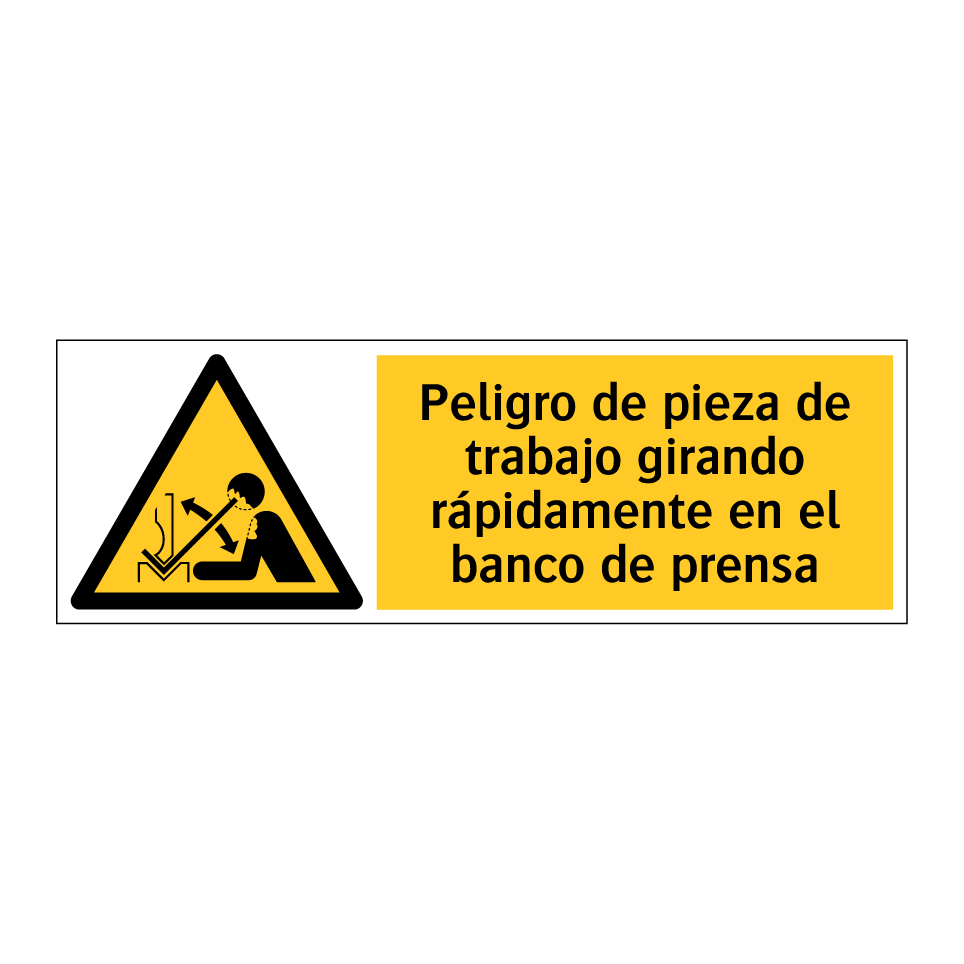 Peligro de pieza de trabajo girando rápidamente en el banco de prensa