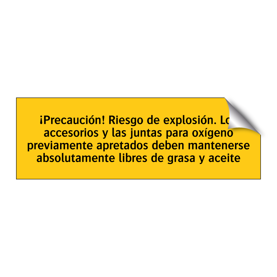 ¡Precaución! Riesgo de explosión. Los accesorios y las juntas para oxígeno previamente apretados deben mantenerse absolutamente libres de grasa y aceite