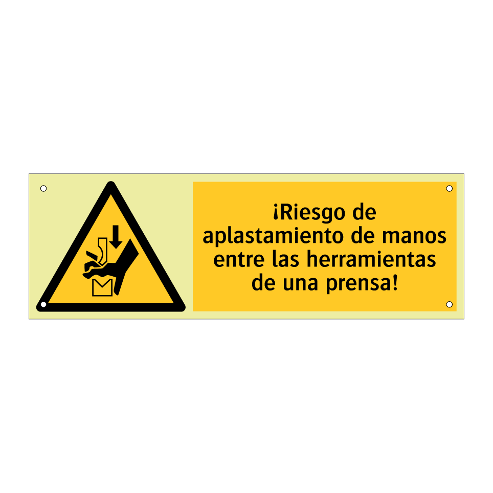 ¡Riesgo de aplastamiento de manos entre las herramientas de una prensa!