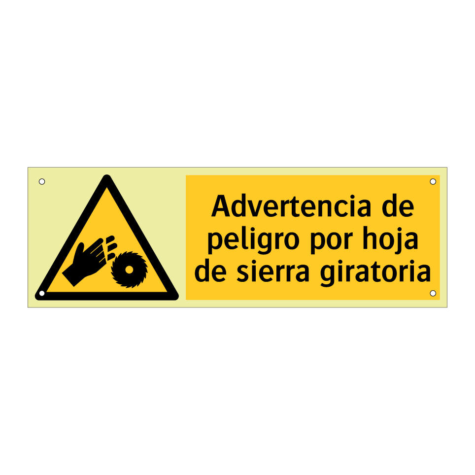 Advertencia de peligro por hoja de sierra giratoria