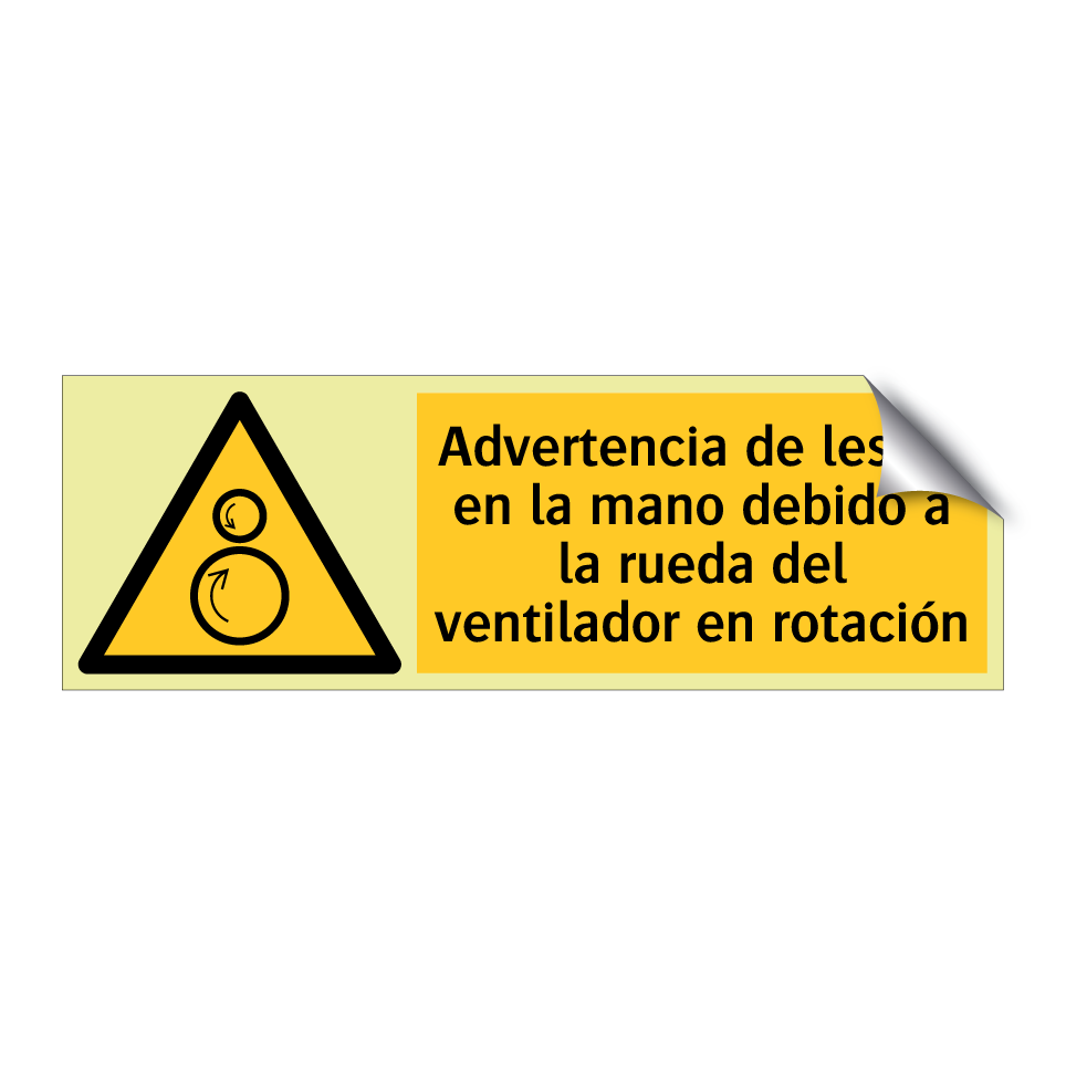Advertencia de lesión en la mano debido a la rueda del ventilador en rotación