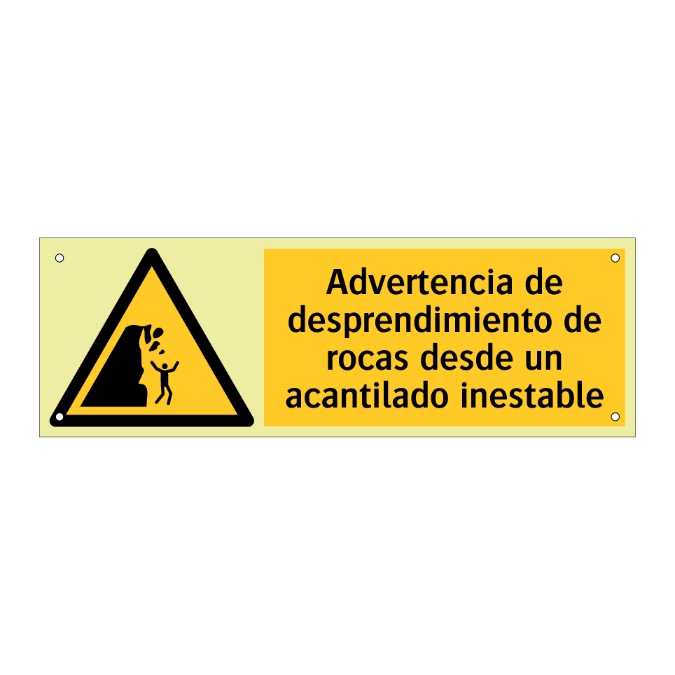 Advertencia de desprendimiento de rocas desde un acantilado inestable