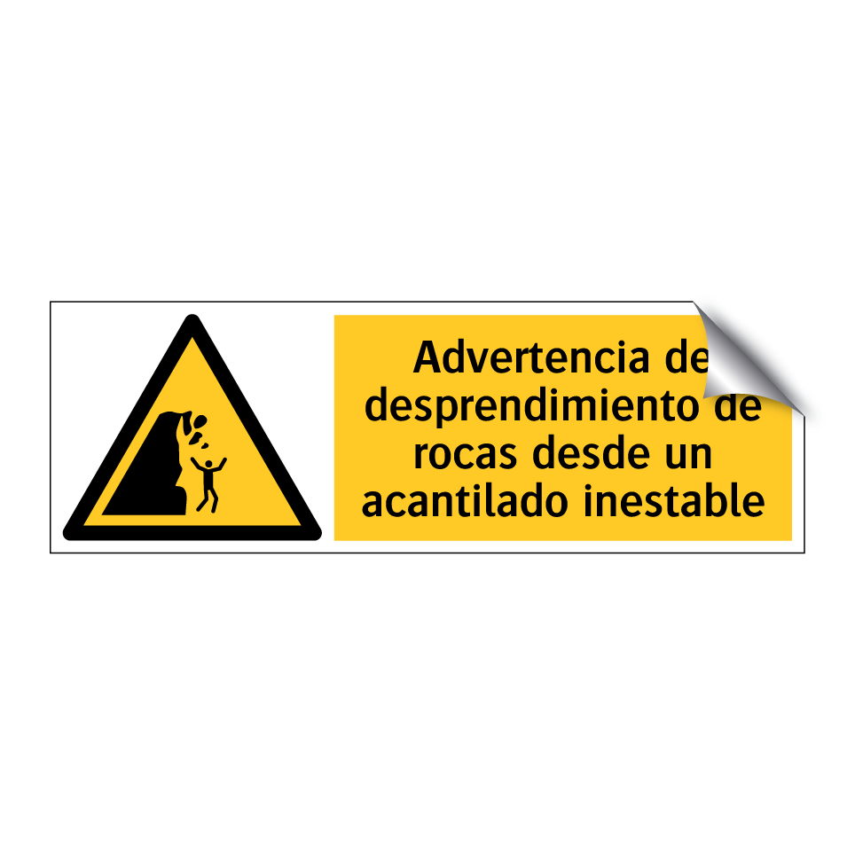Advertencia de desprendimiento de rocas desde un acantilado inestable