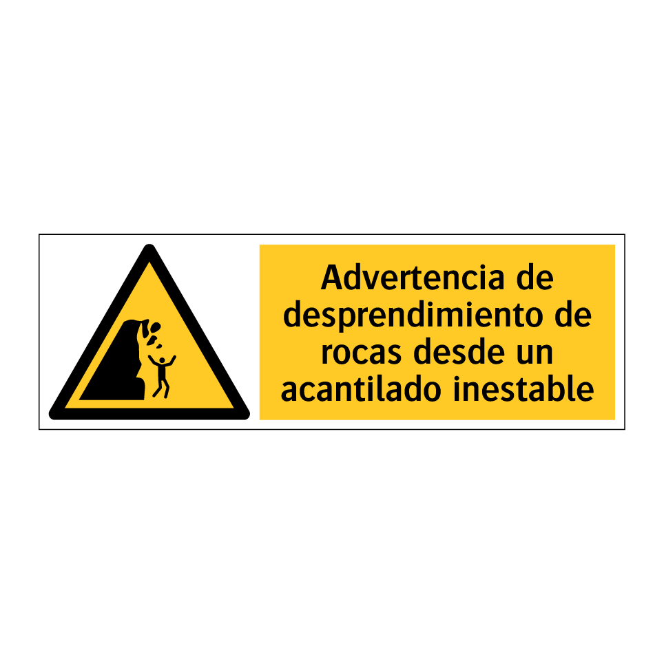 Advertencia de desprendimiento de rocas desde un acantilado inestable
