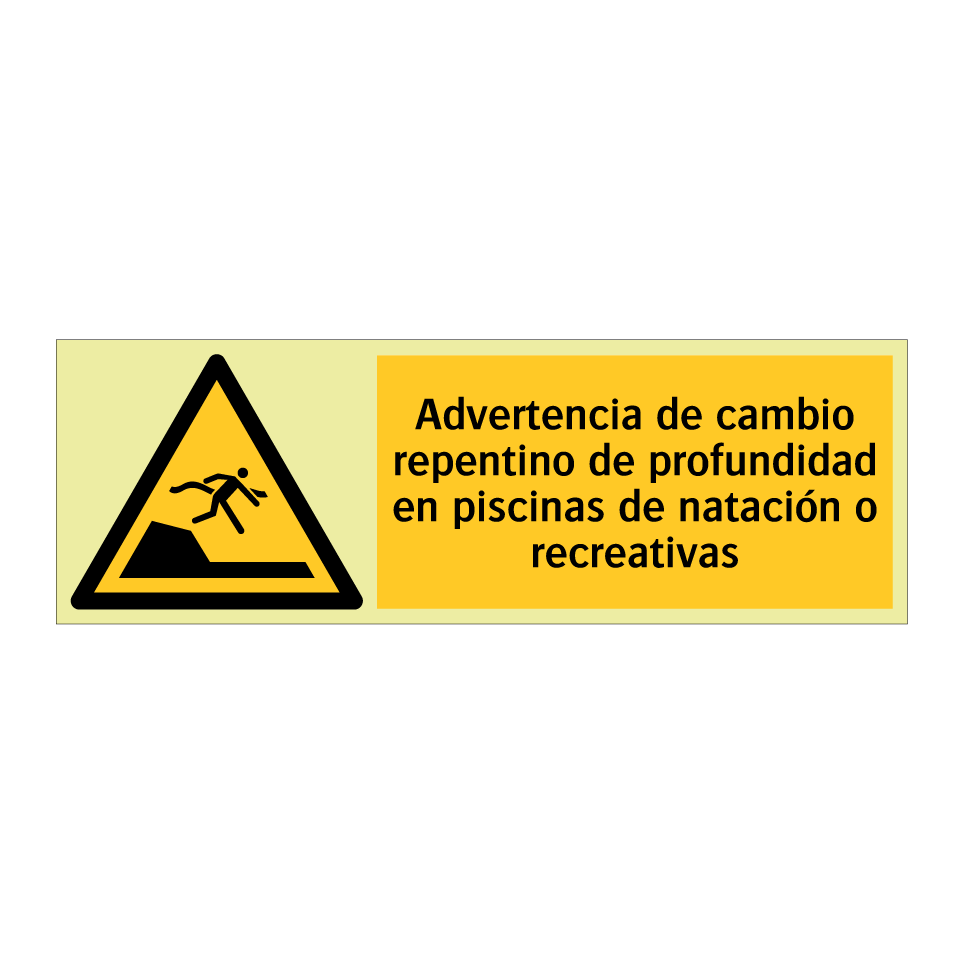 Advertencia de cambio repentino de profundidad en piscinas de natación o recreativas