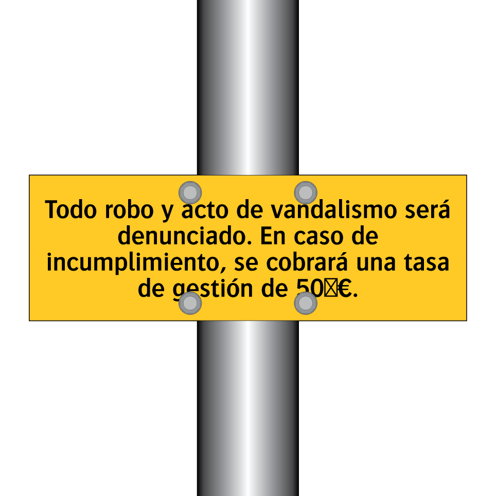Todo robo y acto de vandalismo será denunciado. En caso de incumplimiento, se cobrará una tasa de gestión de 50 €.