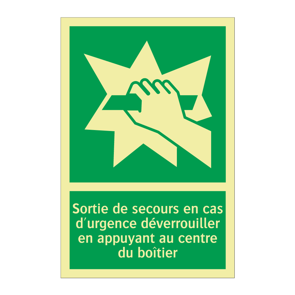 Sortie de secours en cas d'urgence déverrouiller en appuyant au centre du boîtier