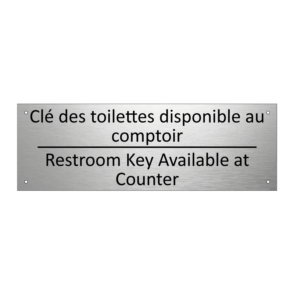 Clé des toilettes disponible au /.../ - Restroom Key Available at Counter /.../