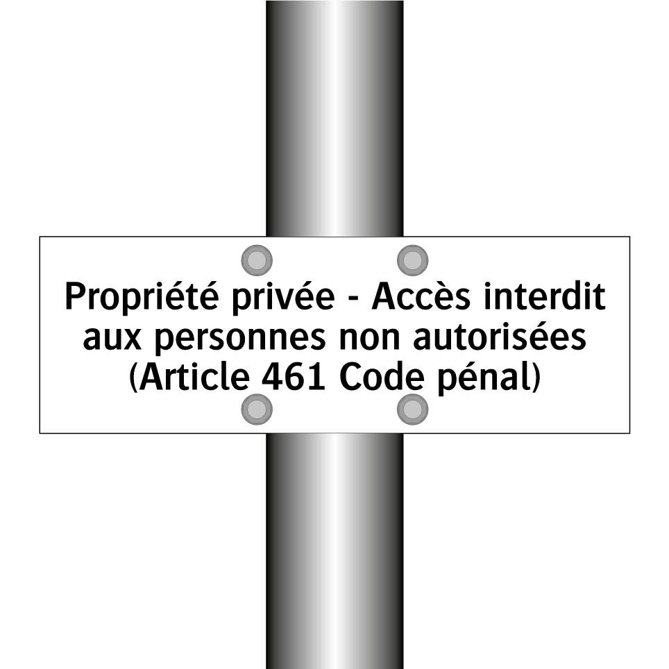 Propriété privée - Accès interdit aux personnes non autorisées (Article 461 Code pénal)